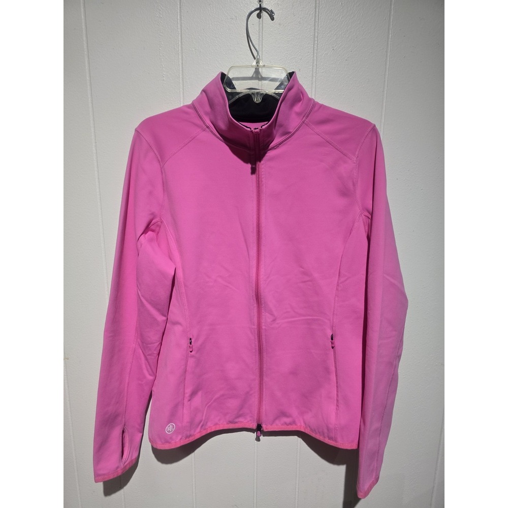 Lauren Ralph Lauren Women Active Stretchy Zip Logo Jacket Shirt Mock Pink XL